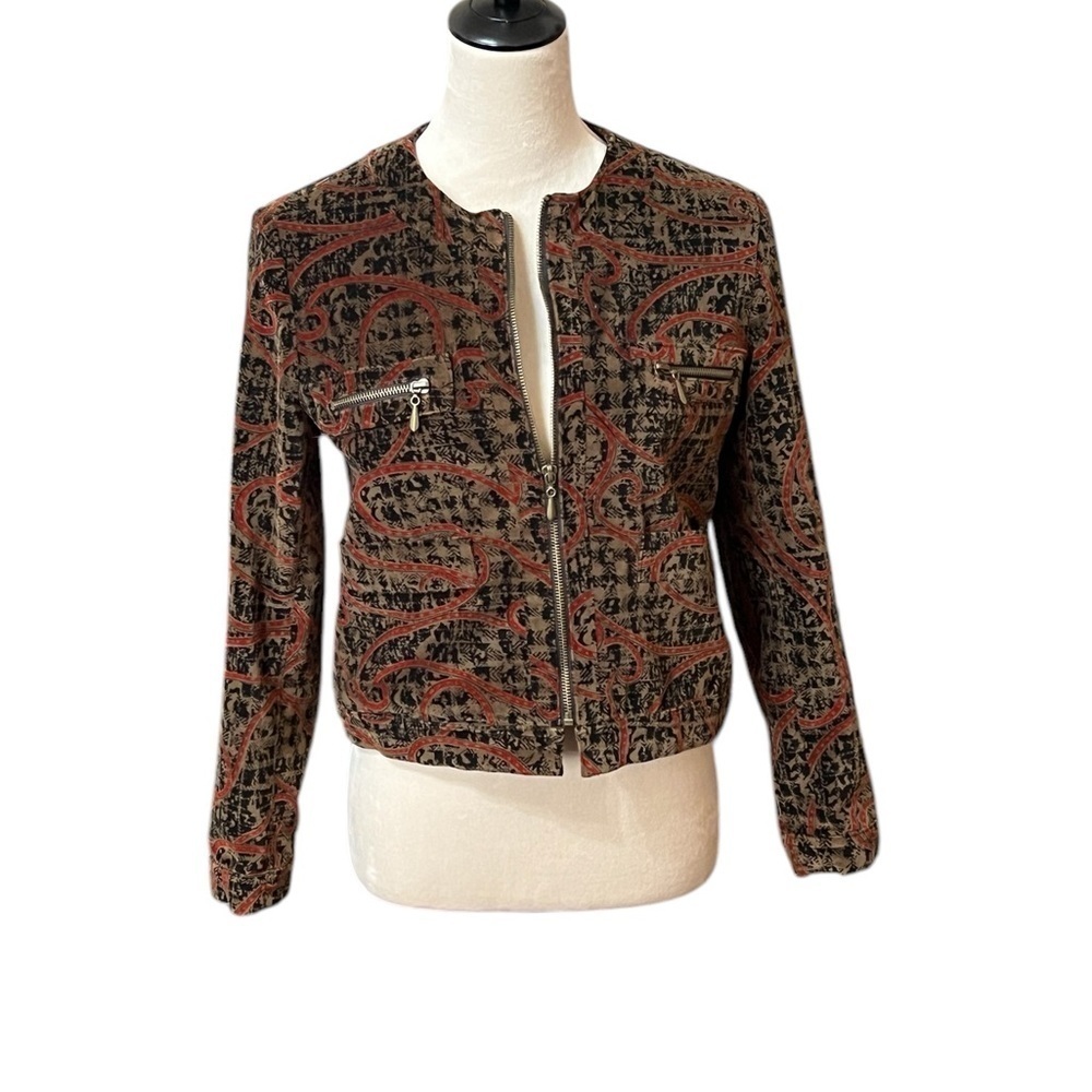 Patrick Christopher Womens Jacket Size S Black Gold RedBlazer PTP 19 Length 21